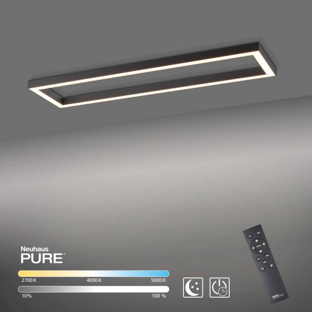Rechthoekige plafondlamp Pure Lines Square antraciet Paul Neuhaus 4012248357941