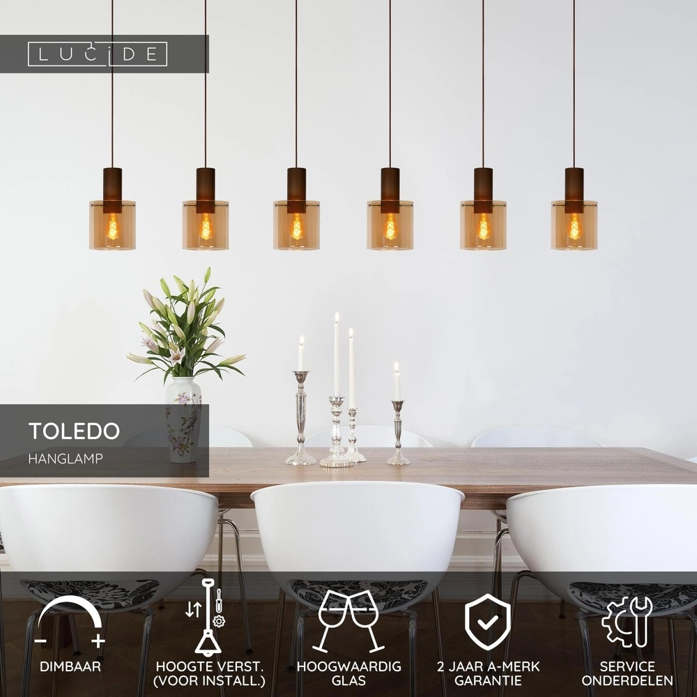 Hanglamp Toledo 3-lichts amber glas Lucide 5411212740854