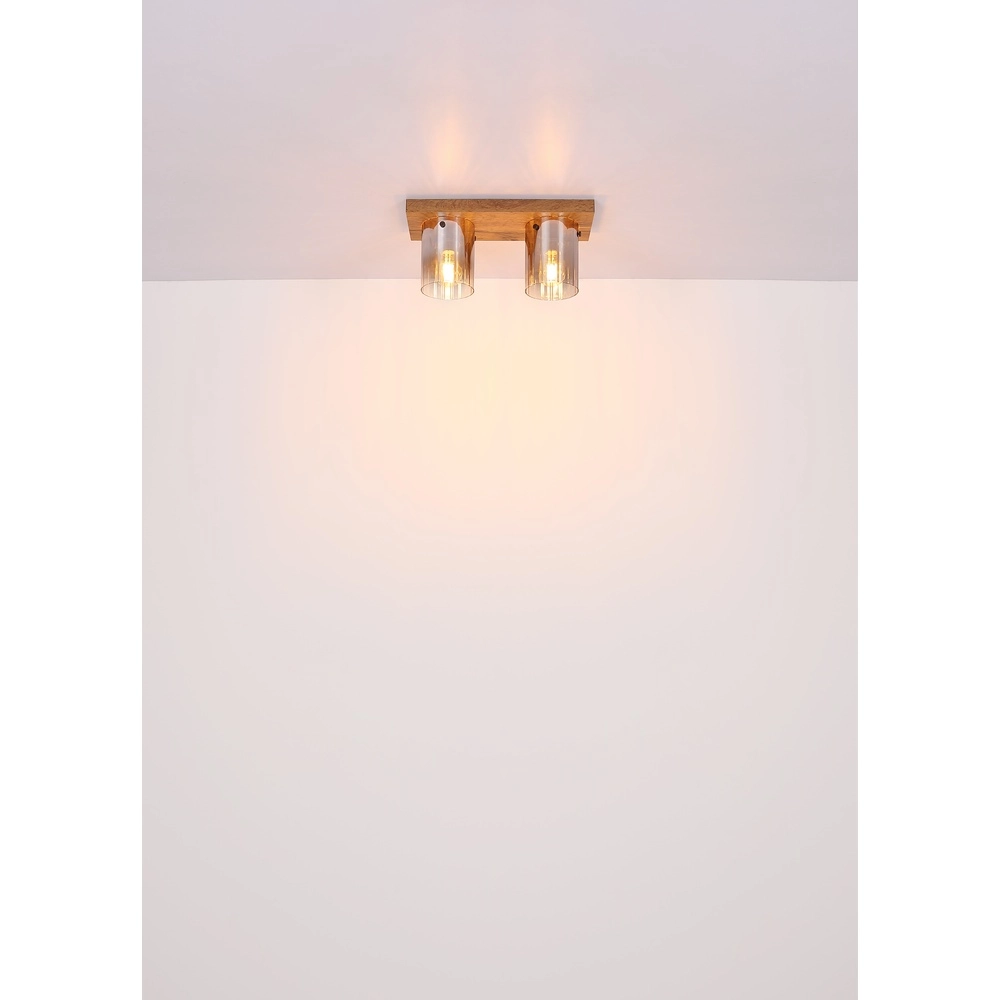 Plafondlamp Underwood hout 2-lichts Globo 9007371481033