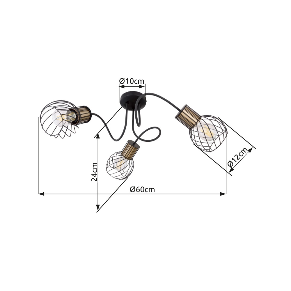 Plafondlamp Argusto 3-lichts zwart Globo 9007371393718