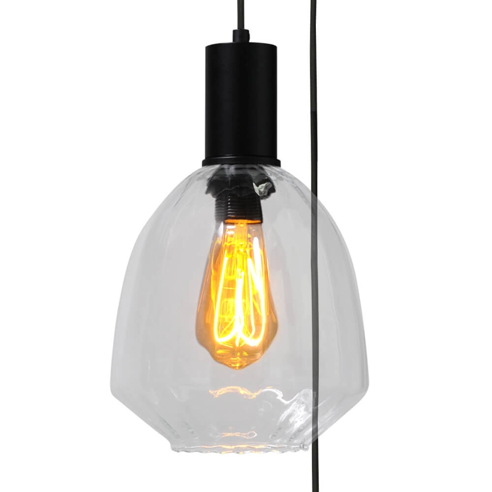3-lichts vide hanglamp - zwart - Porto met Nicolette glazen Masterlight 8718121270951