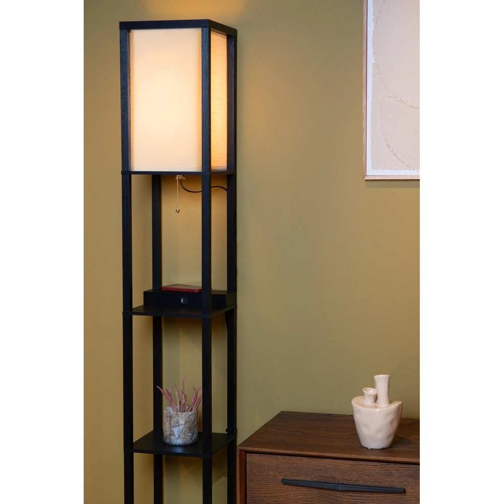 Vloerlamp Menno met draadloos oplaadpaneel zwart Lucide 5411212441607