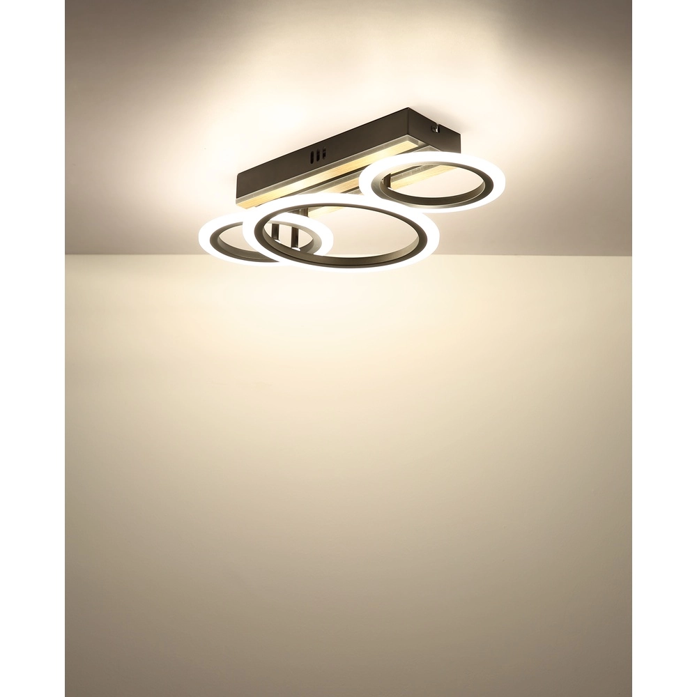 Plafondlamp Blevins zwart met hout 3 ringen Globo 9007371575169