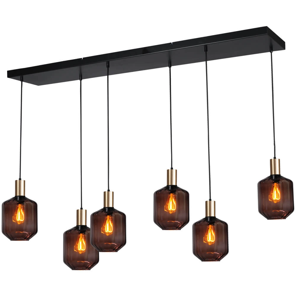 6-lichts hanglamp - goud - Porto met Jagger red glazen
