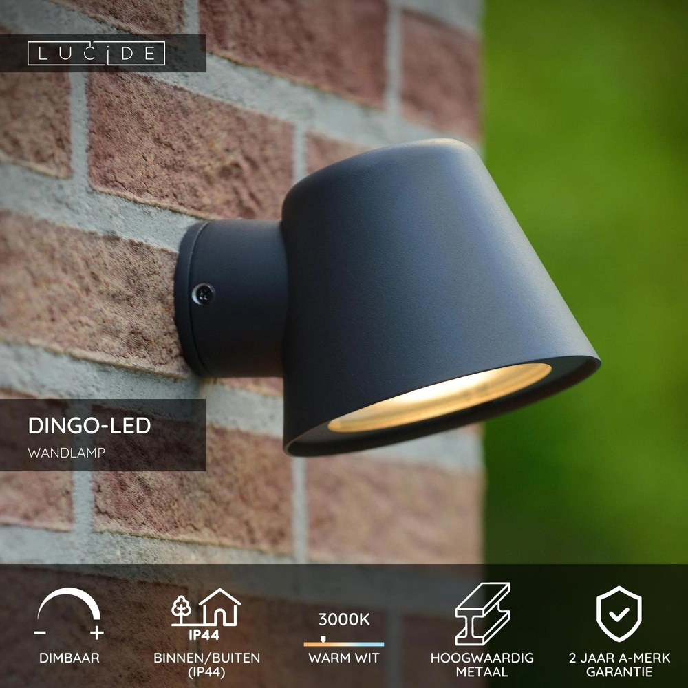 Wandspot Dingo-Led IP44 antraciet Lucide 5411212143815
