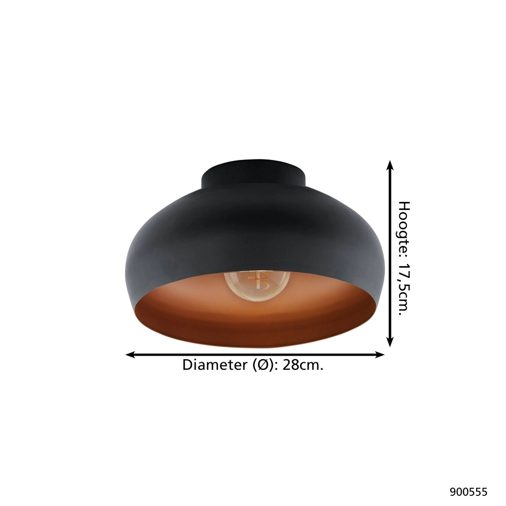 Zwart met koper plafonnière Mogano 2 Ø 17,5cm Eglo 9008606244607