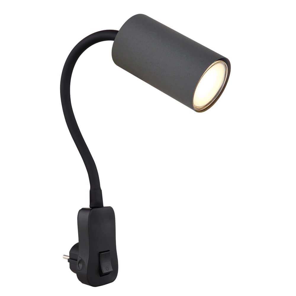 Zwarte lamp Robby stopcontact met grijs