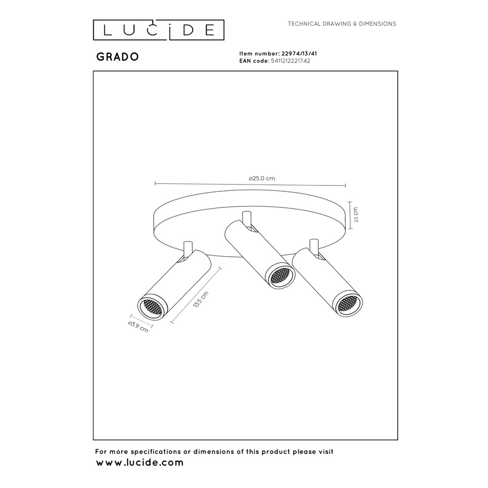 Strakke plafondlamp Grado 3-lichts zand bruin Lucide 5411212221742