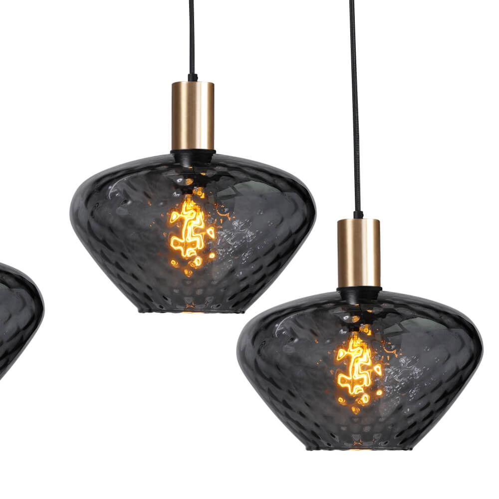 6-lichts hanglamp - goud - Porto met Blossom smoke glazen Masterlight 8718121270524