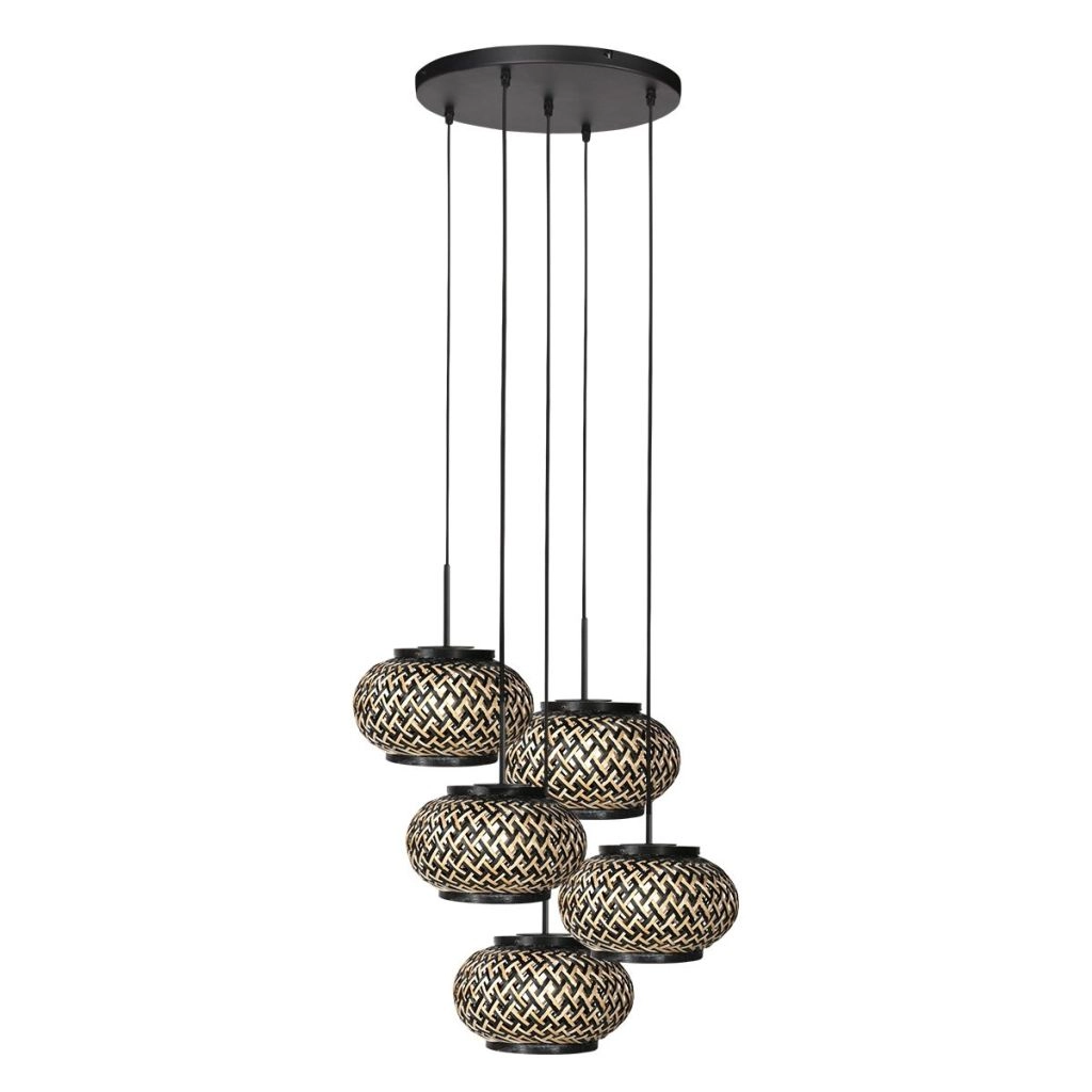 5-lichts hanglamp Nox Light met bamboe kappen Steinhauer 8712746183177