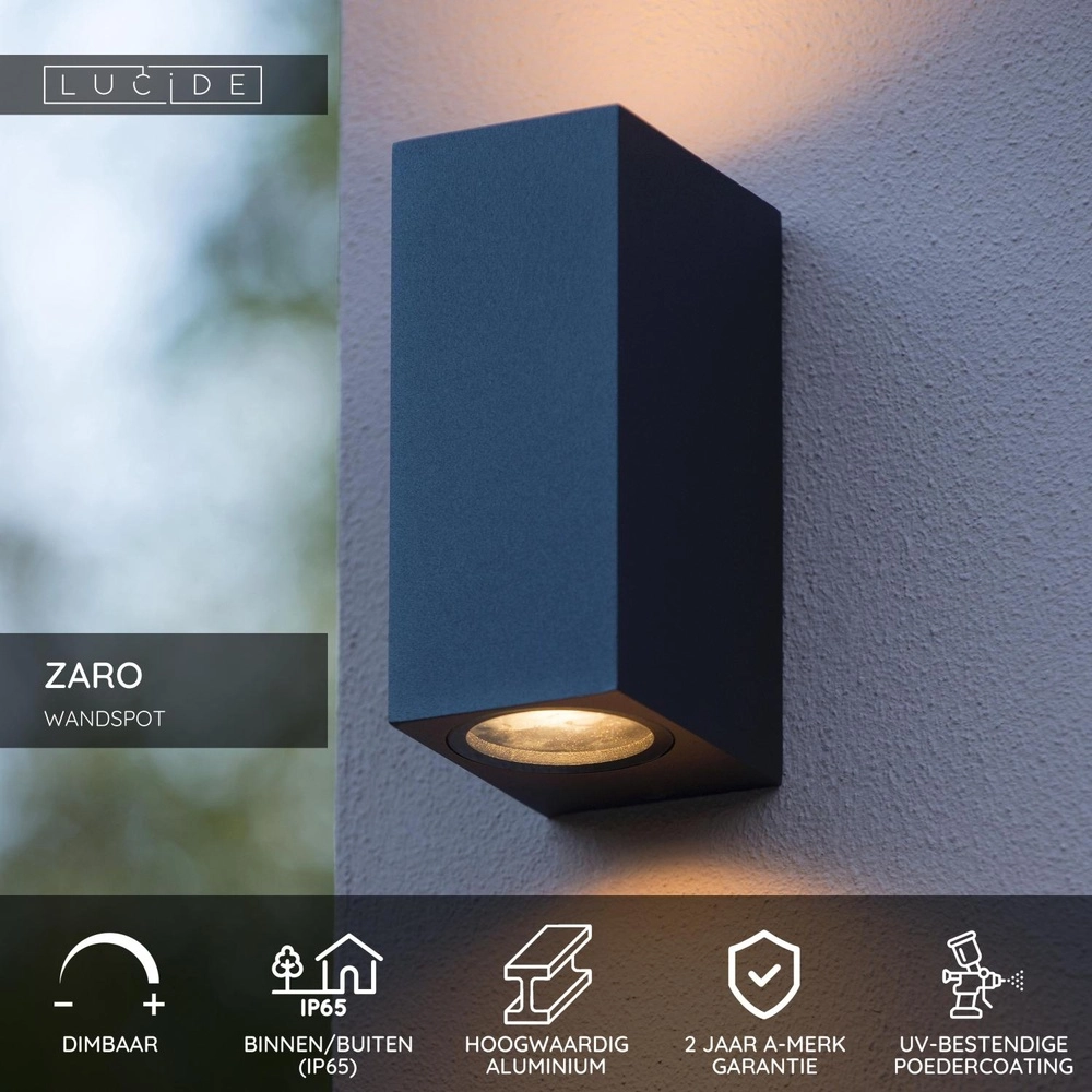 Design wandspot Zaro IP65 up & down zwart Lucide 5411212690067