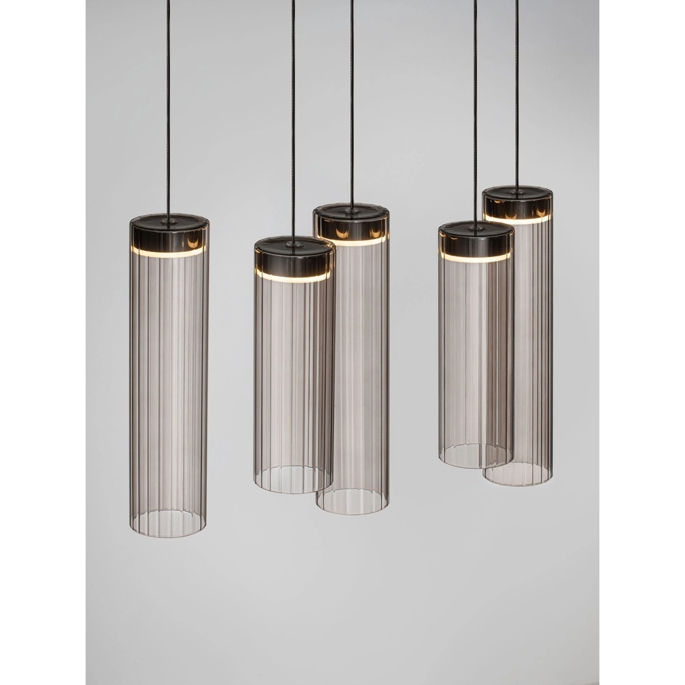 Design hanglamp Brielle antraciet met mokka glas 8-lichts Lyora 5212017495433