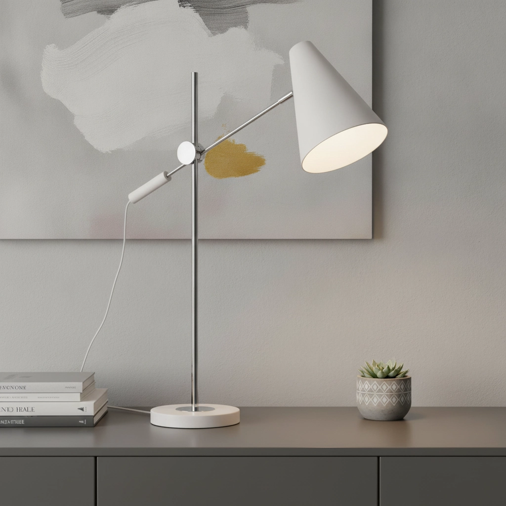 Strakke bureaulamp Obscur wit met chroom