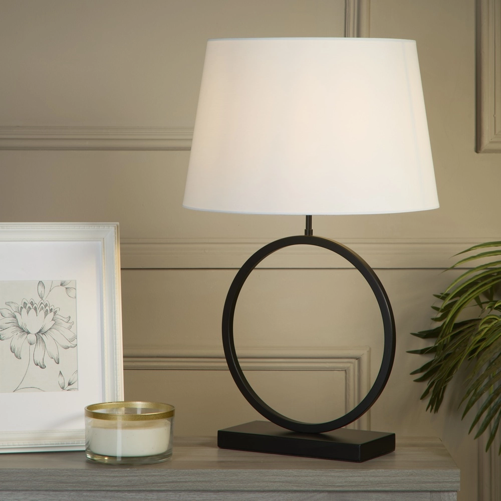 Tafellamp Elegant zwart met witte kap Searchlight 5053423305509