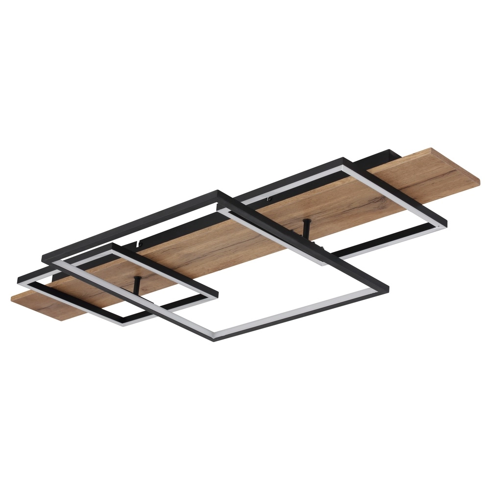 Design plafondlamp Vanni zwart met houtlook 95cm Globo 9007371454082