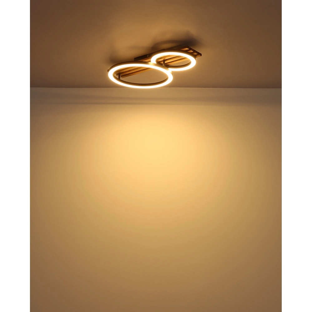 Plafondlamp Tisha 2 ringen zwart met hout Globo 9007371525577