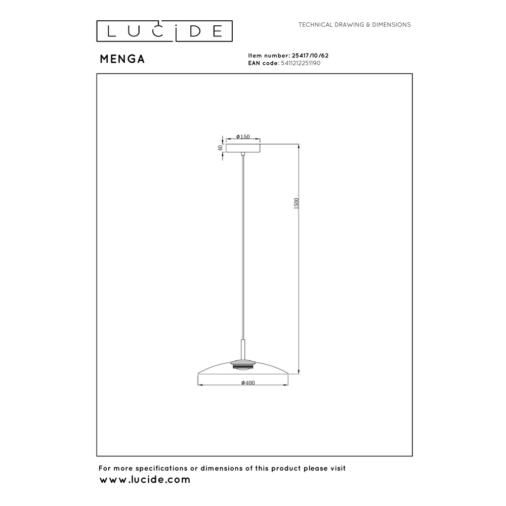 Strakke hanglamp Menga Ø 40cm amber glas Premium by Lucide 5411212251190