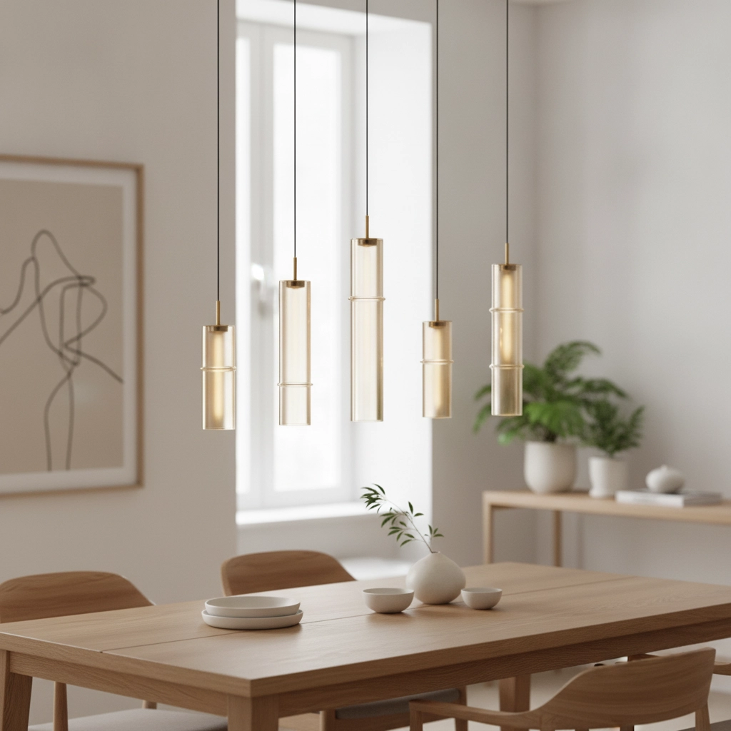 Unieke hanglamp Sano recht 5-lichts goud