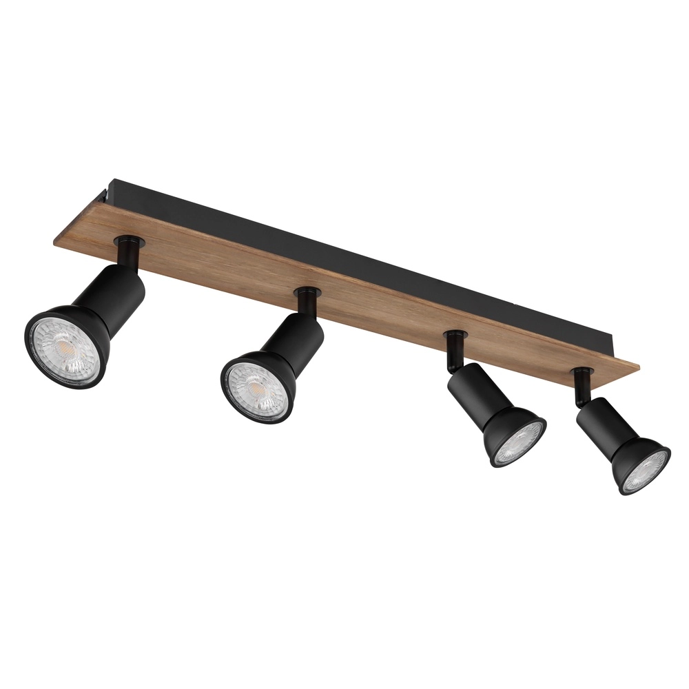Plafondspot Drew zwart met hout 4-lichts Globo 9007371436781