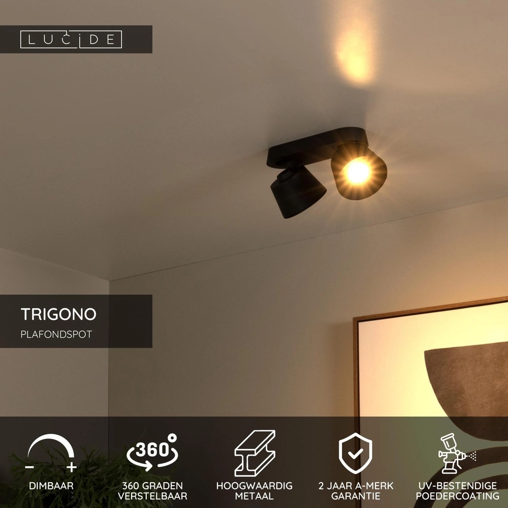 Plafondspot Trigono dubbel zwart Lucide 5411212093134
