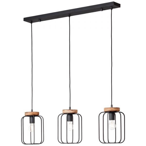 Hanglamp Tosh Beam 3-lichts zwart met houtbruin Brilliant 4004353395352