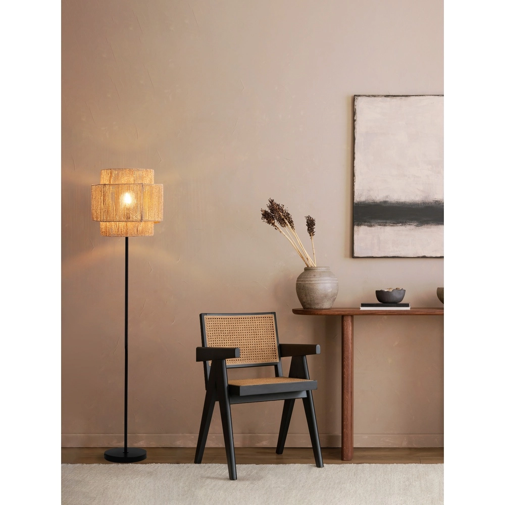 Vloerlamp Lito zwart en rotan