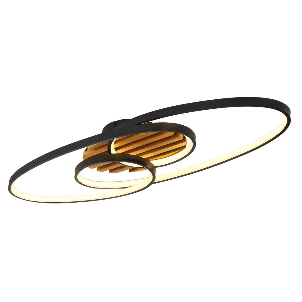 Ovale plafondlamp Tisha I zwart met hout