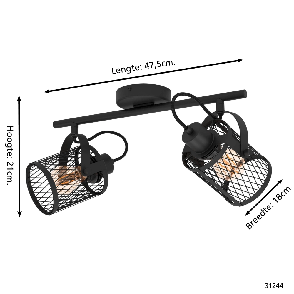 Plafondlamp Dellow 1 zwart 2-lichtst Eglo 9002759312442