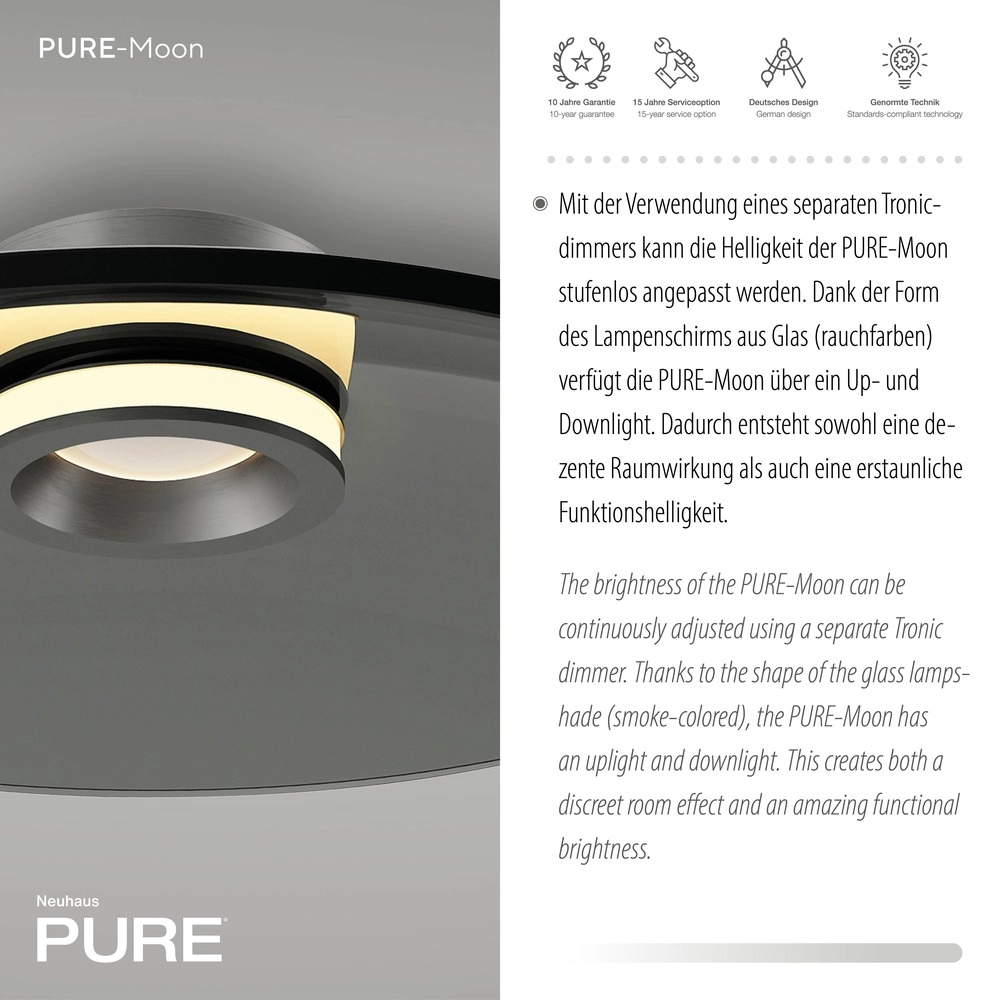 Plafondlamp Pure Moon Ø 50cm - platin met smoke glas Paul Neuhaus 4012248386347
