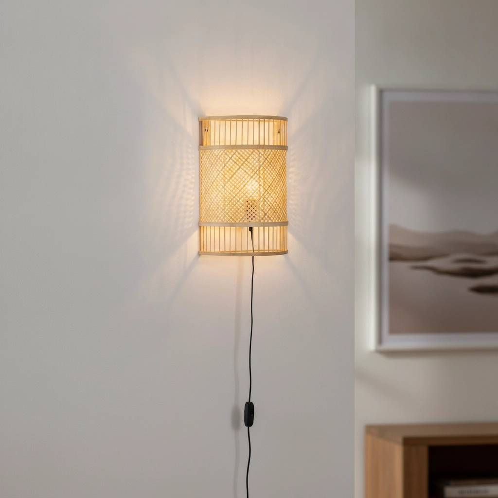 Bamboe wandlamp Pale met kabel