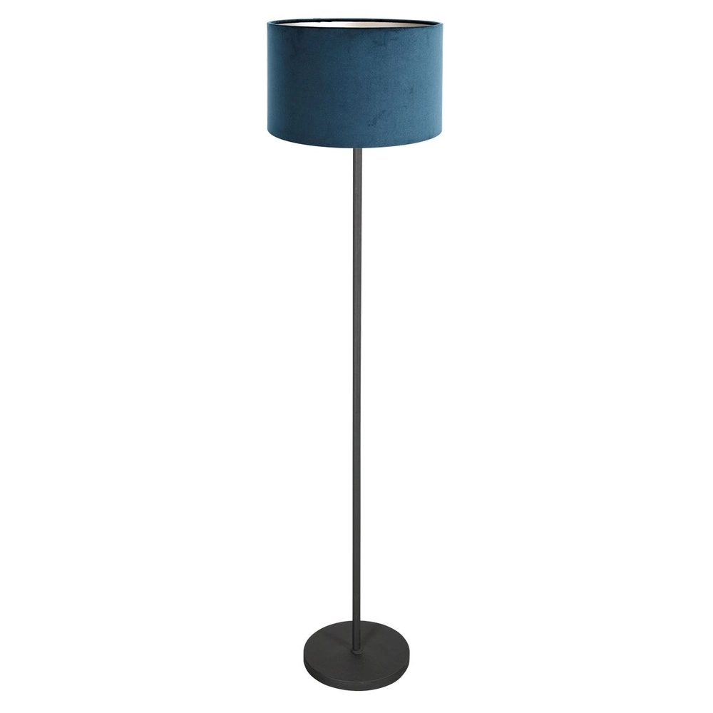Zwarte vloerlamp Noor met blauwe kap