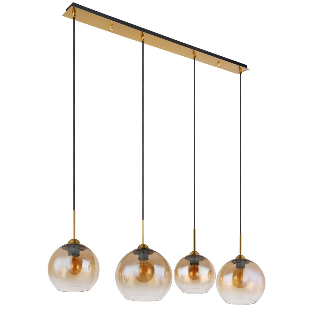 Gouden hanglamp Jamessa 4-lichts met amber glas Globo 9007371432691