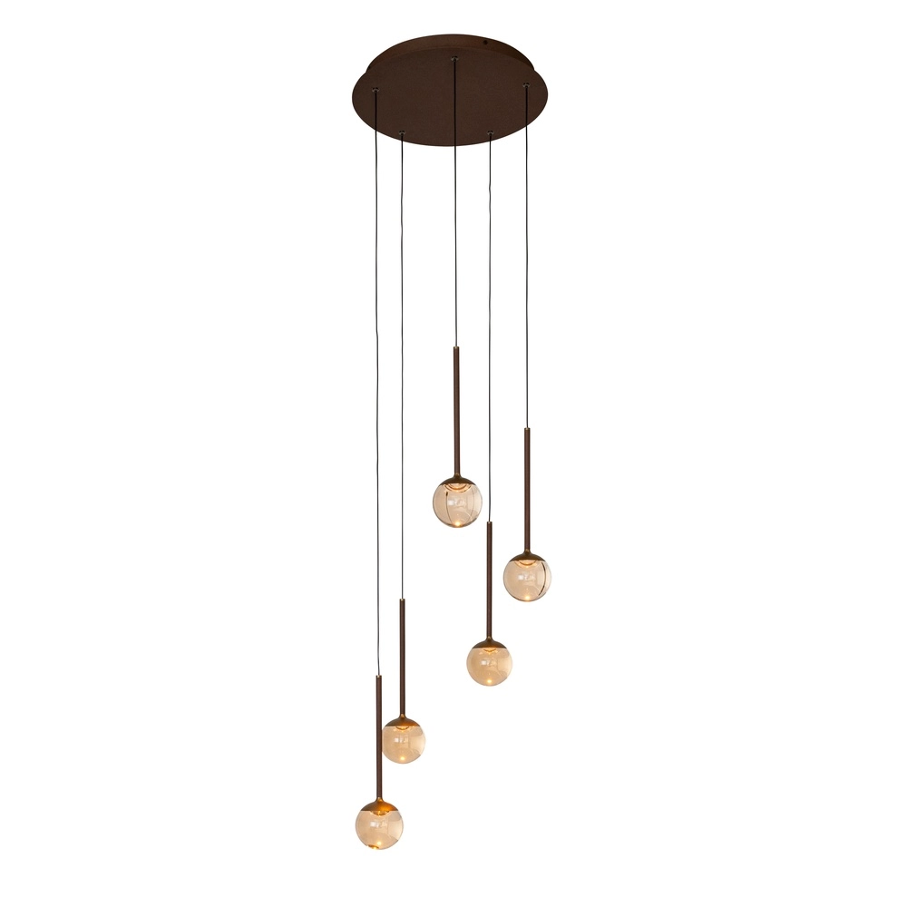 Design hanglamp Calina 5-lichts met amber bollen