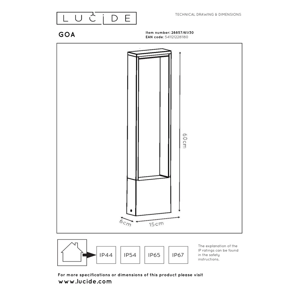 Design tuinlamp Goa antraciet Lucide 5411212281180