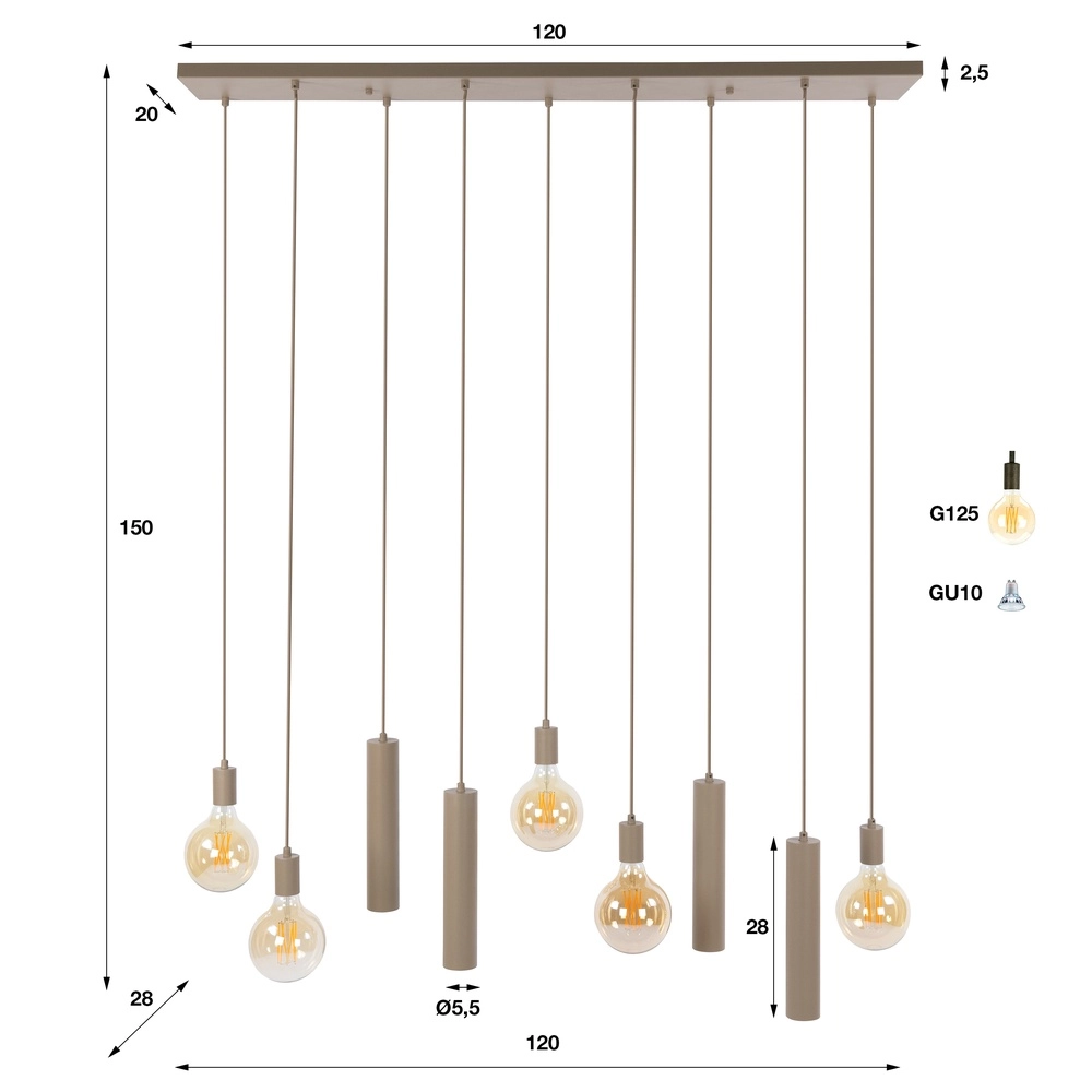 Design hanglamp Senso 9-lichts zand bruin Lyora 8716803515031