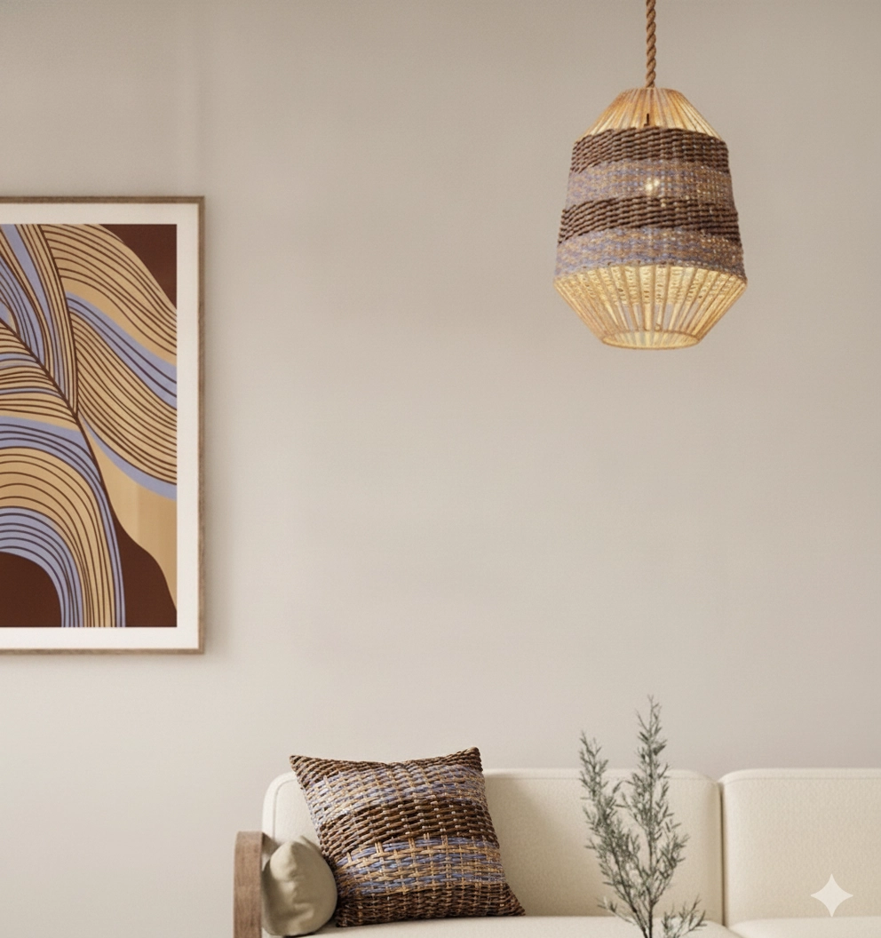 Rotan hanglamp Copos blauw met bruin