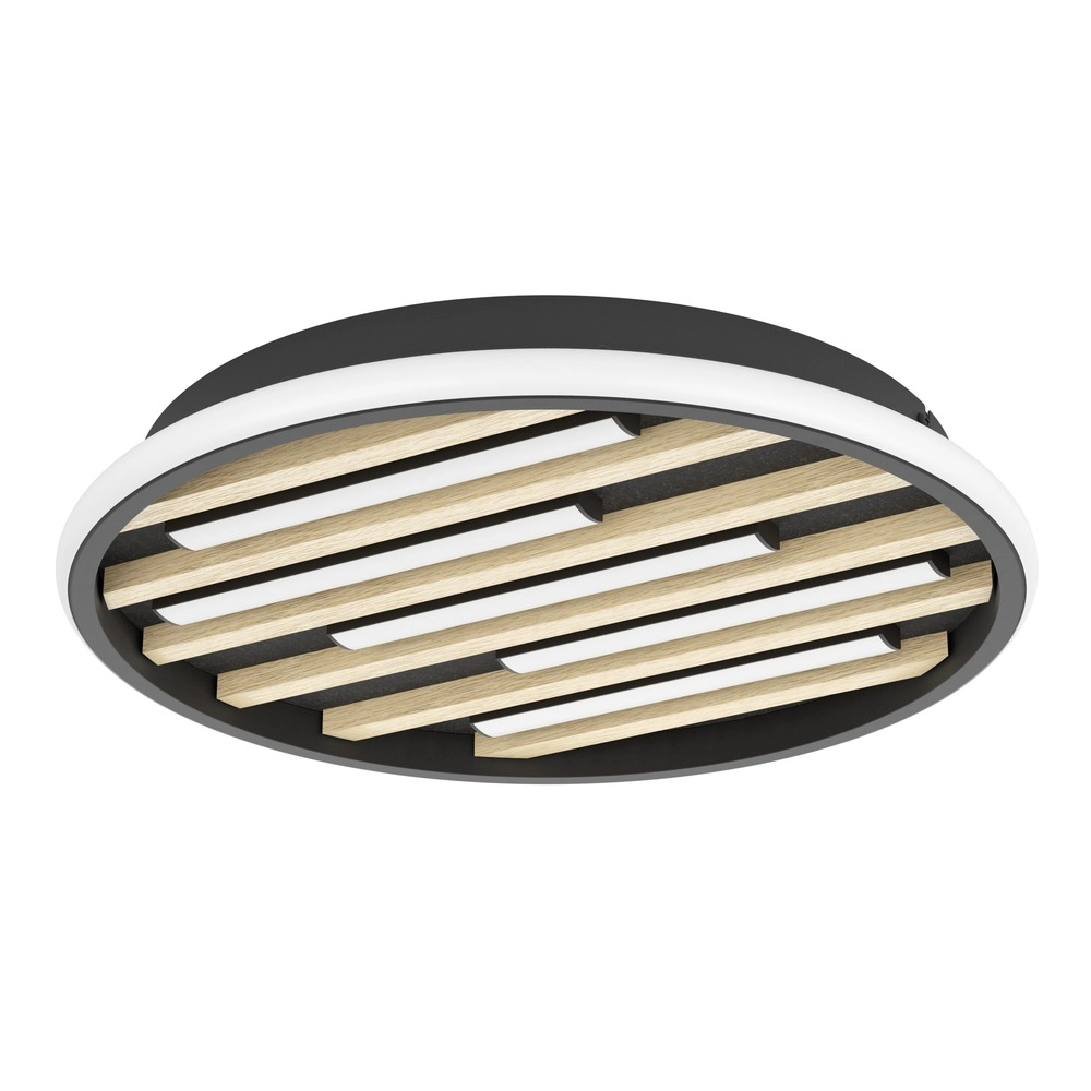 Moderne plafondlamp Cembrano rond zwart met hout