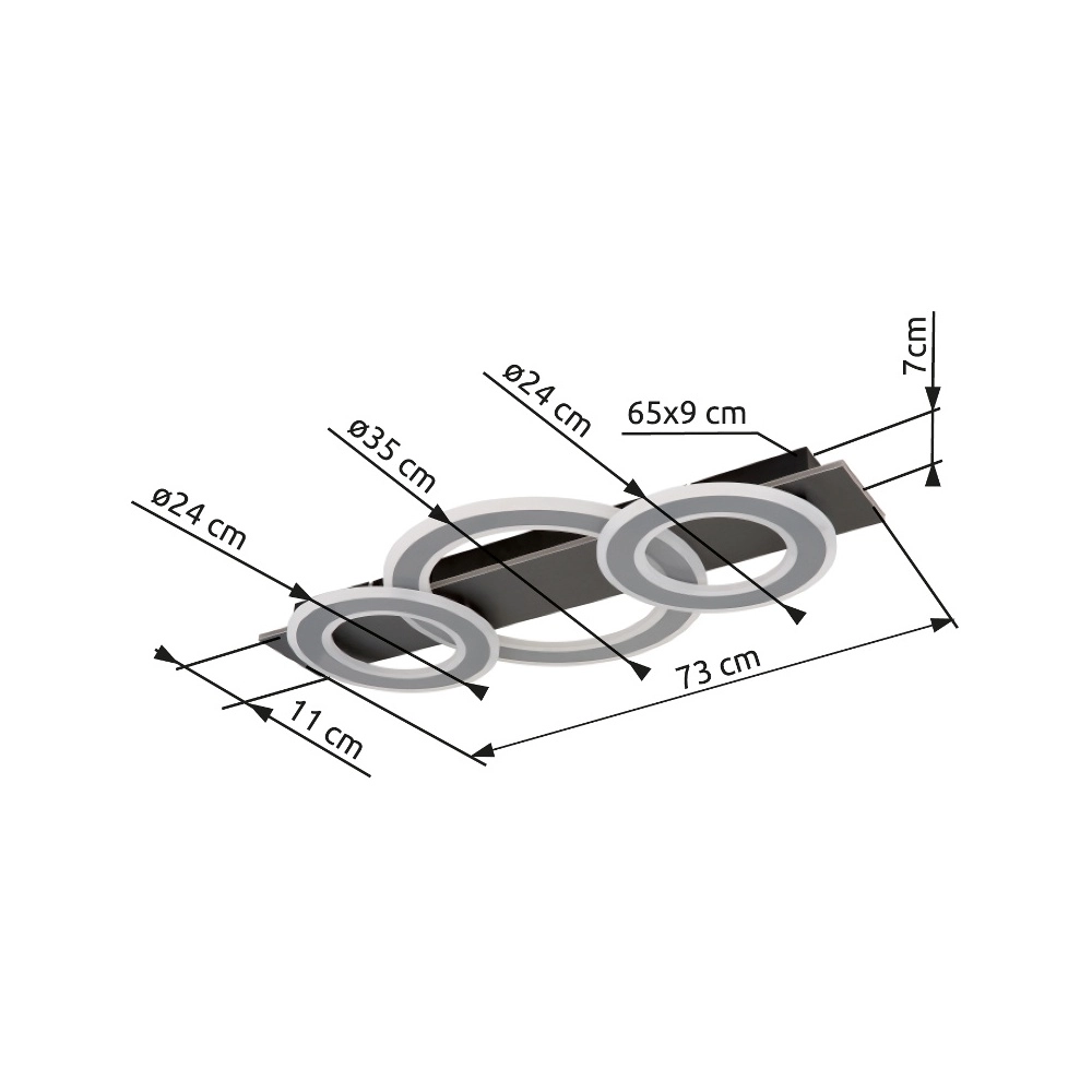Design plafondlamp Jayden antraciet 3 ringen Globo 9007371456055