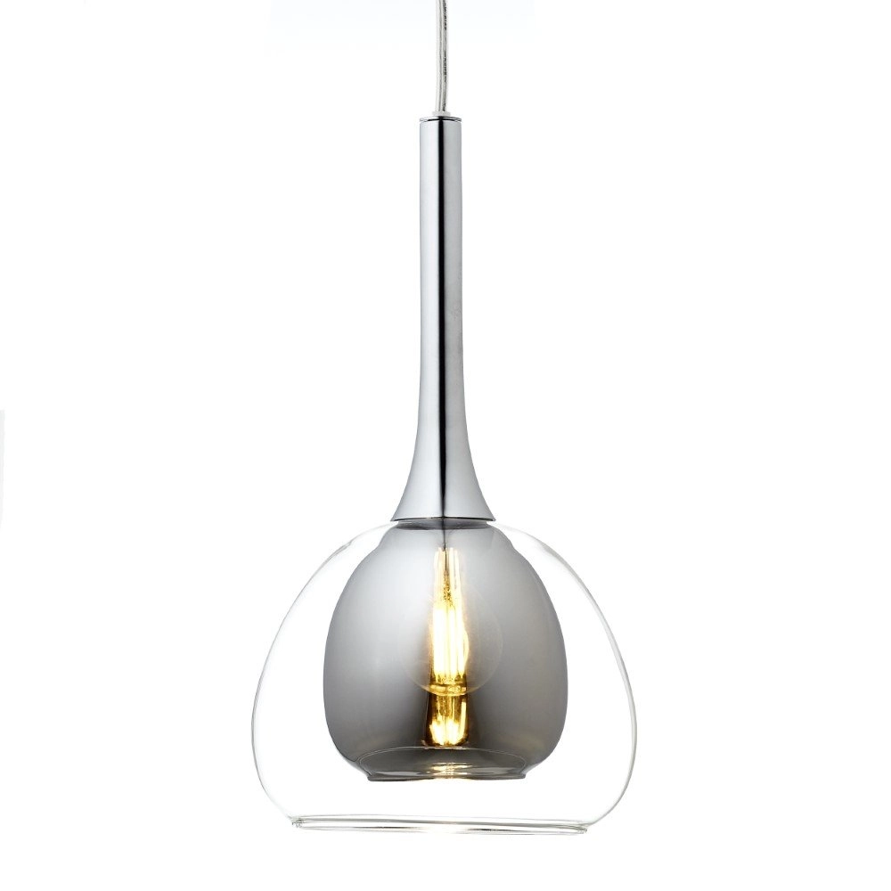 Eetkamer hanglamp Hadan chroom met smoke glas Brilliant 4004353360848