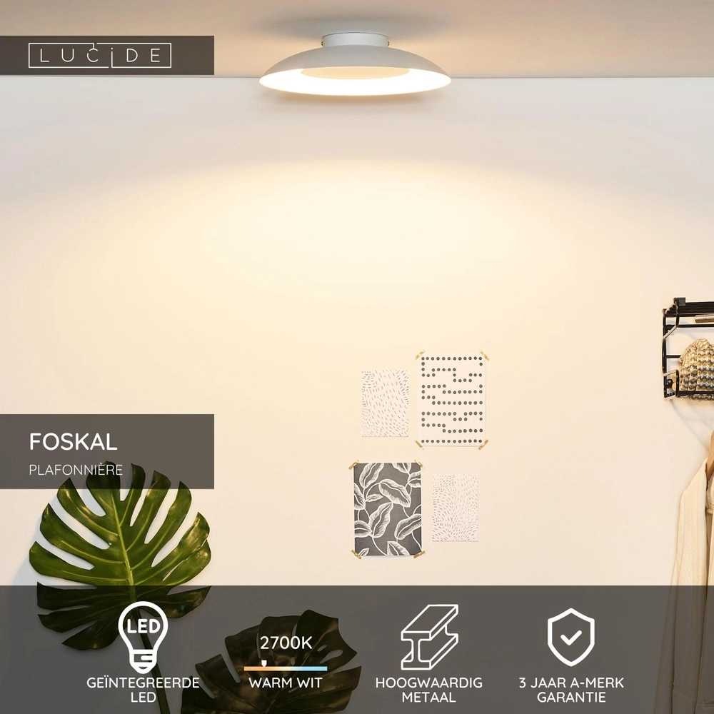 Plafondlamp Foskal Ø 34,5cm wit Lucide 5411212791276