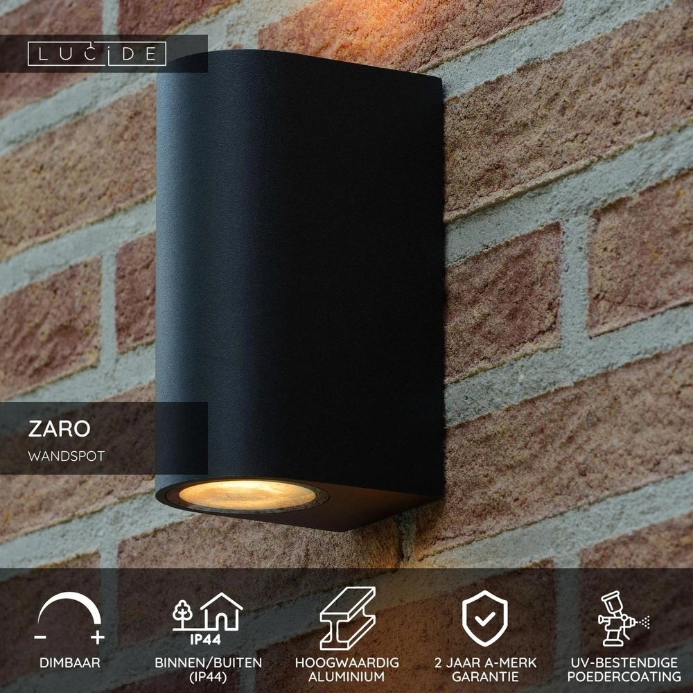 Wandspot Zaro IP44 up & down zwart Lucide 5411212690104