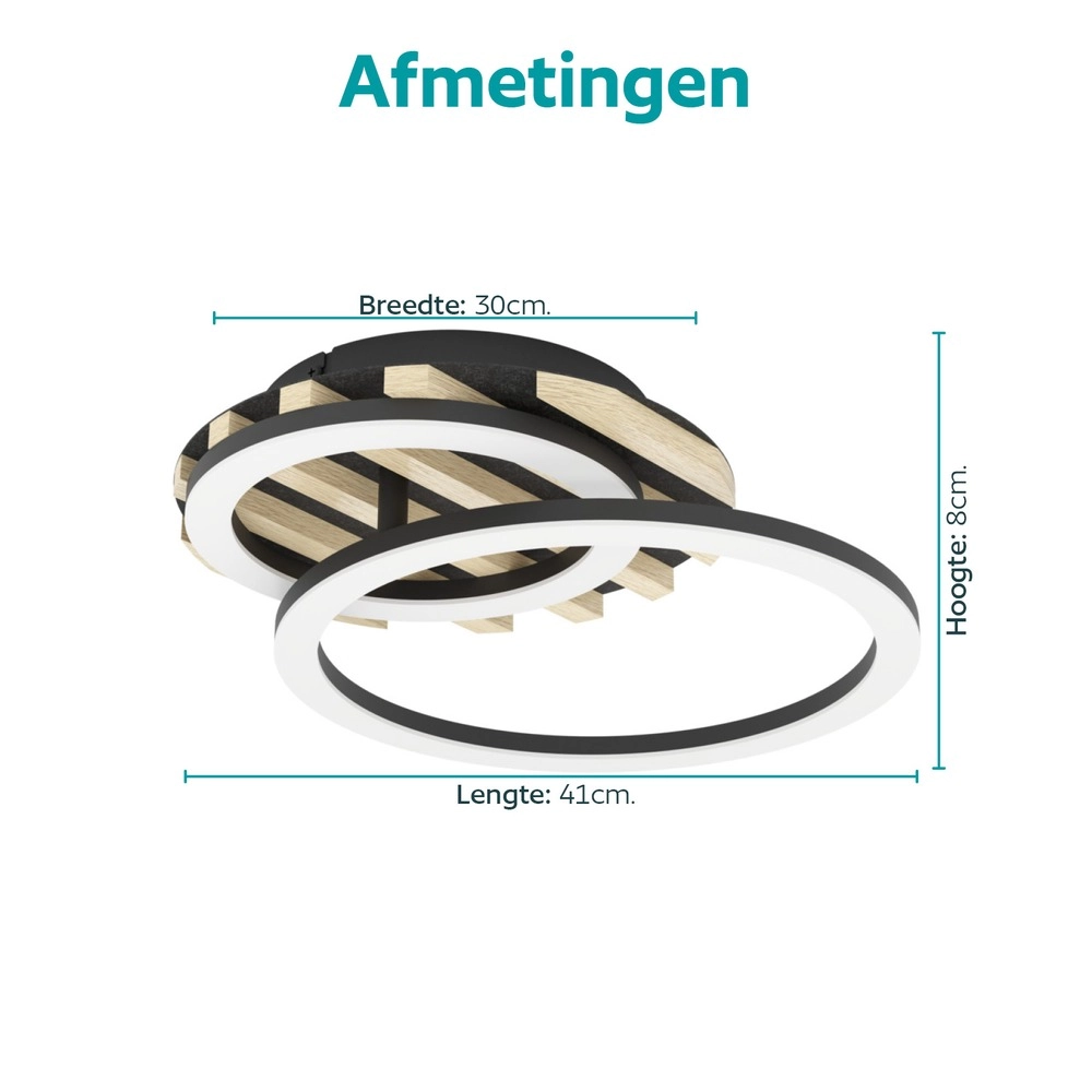 Moderne plafondlamp Cembrano zwart met hout rond Eglo 9008606388158