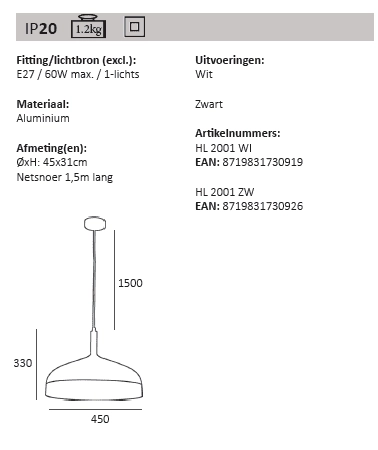 Retro hanglamp Moondrop Ø 30cm Artdelight 8719831730919