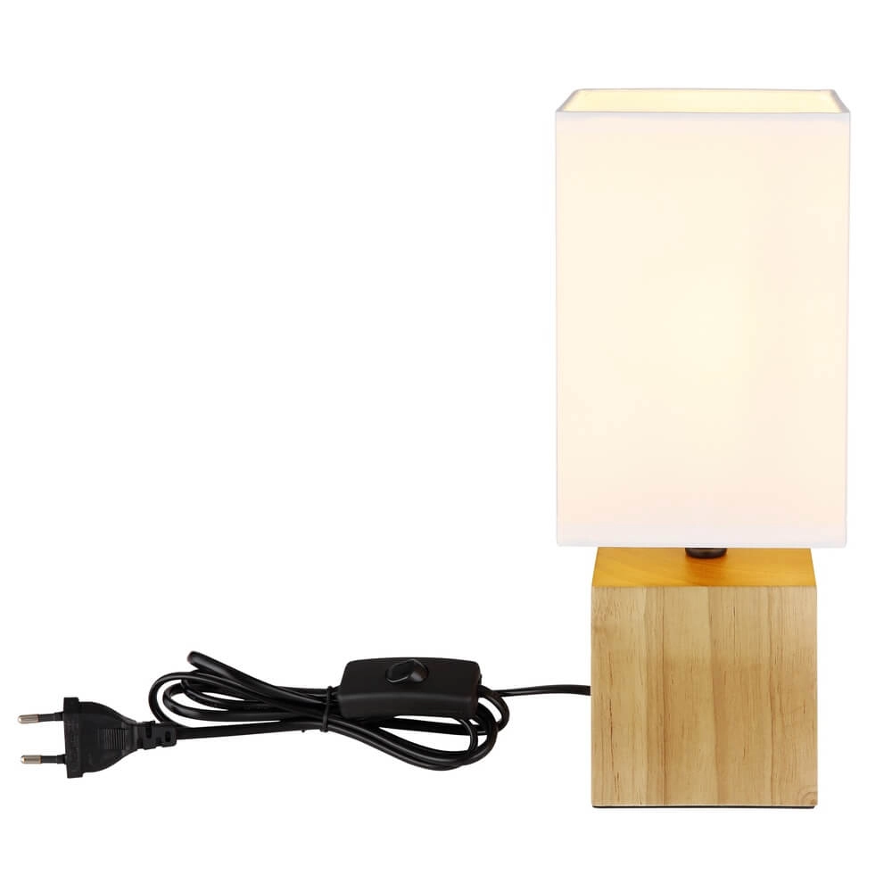 Strakke tafellamp Valentino hout met witte kap Globo 9007371435364