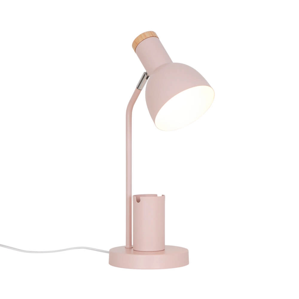 Roze bureaulamp Devone met pennenbakje