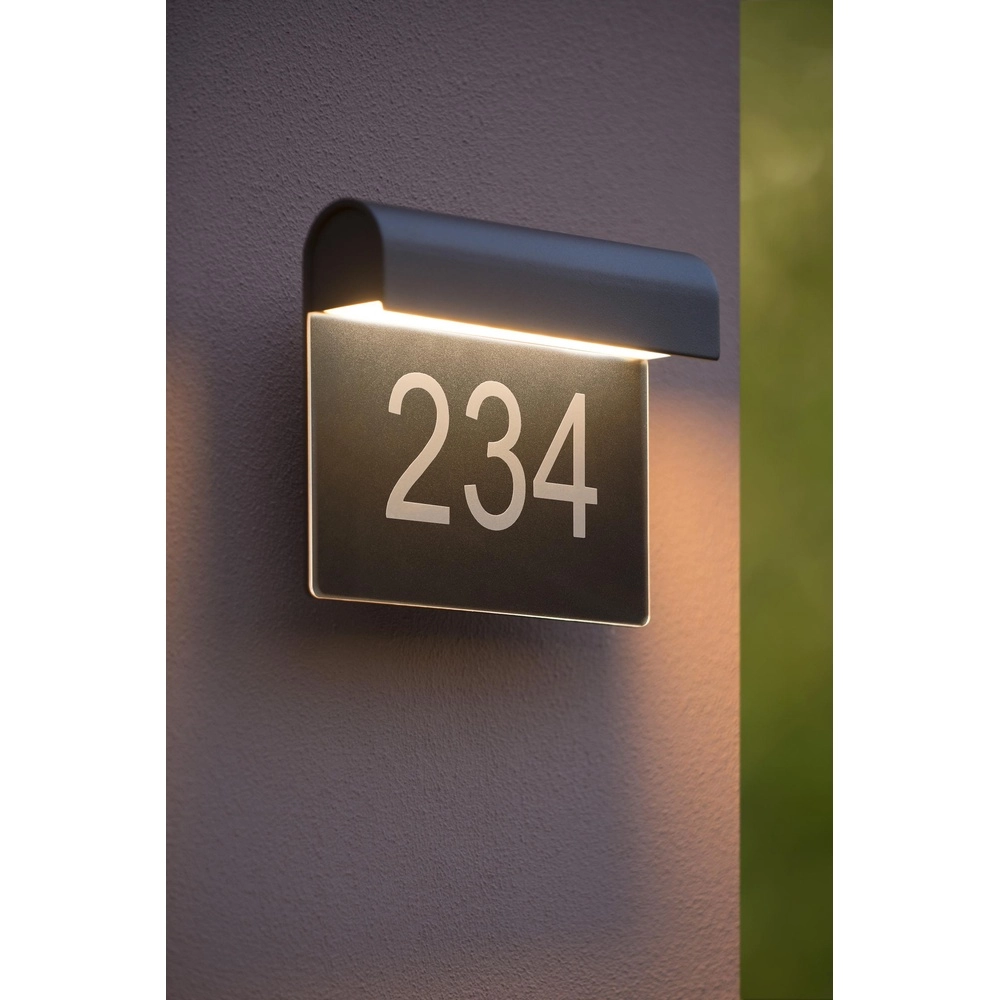 Wandlamp Thesi Led zwart met huisnummer Lucide 5411212271464