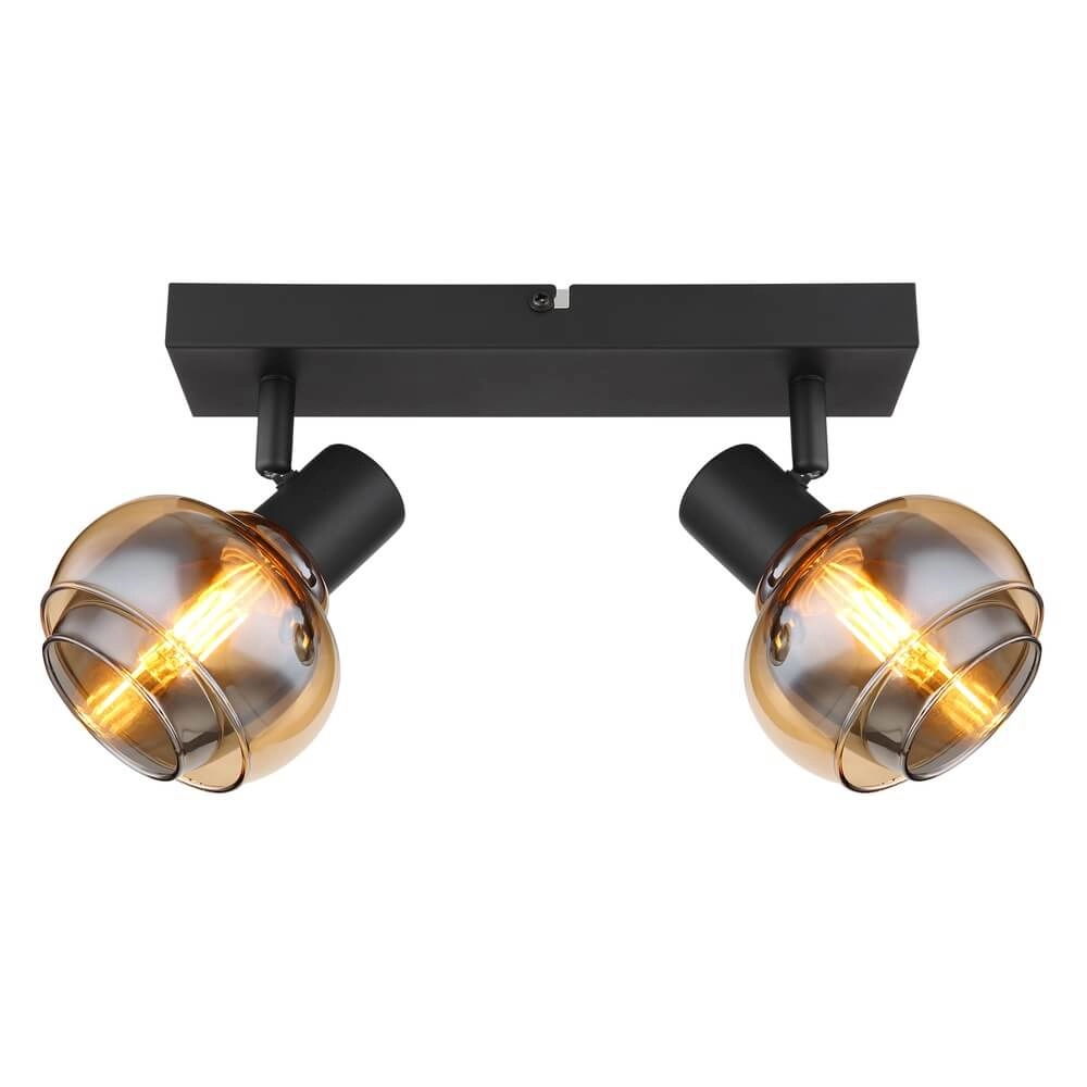 Zwarte plafondlamp Tokki 2-lichts amber smoke glas Globo 9007371455027