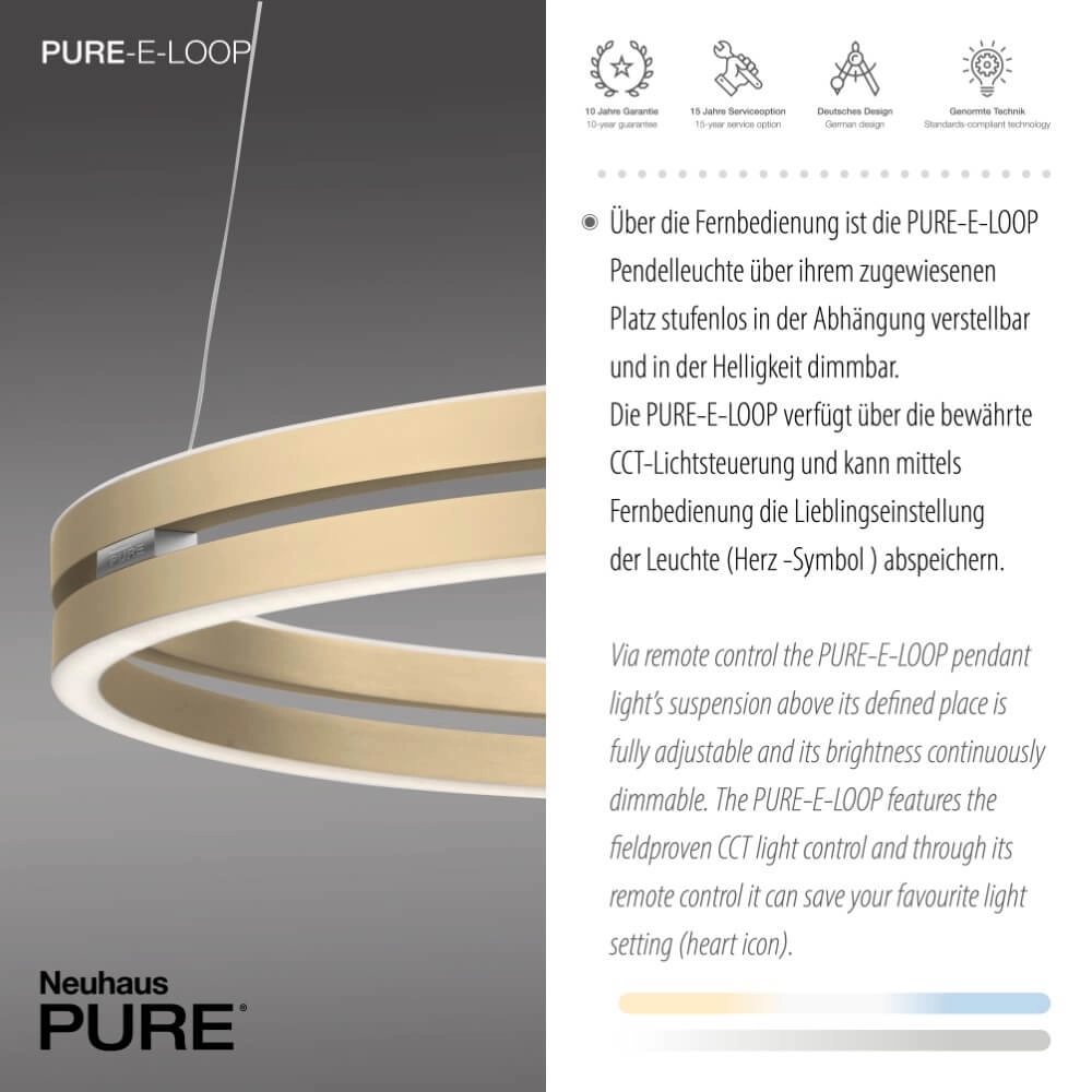 Strakke hanglamp Pure E-Loop messing Ø 70cm Paul Neuhaus 4012248372296
