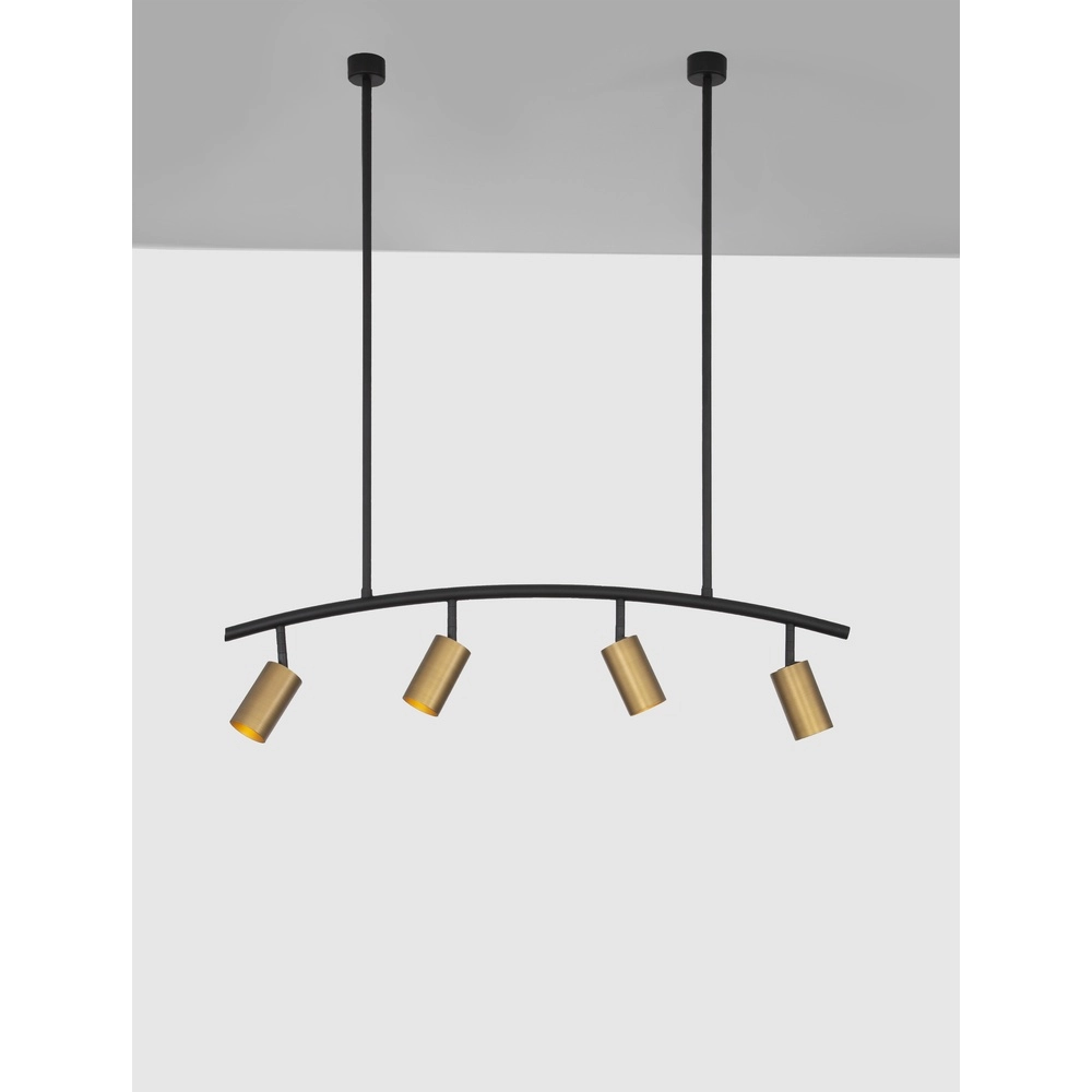Hanglamp Pogno 4-lichts zwart met goud rond