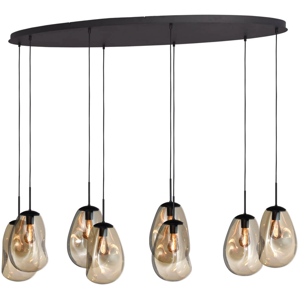 Hanglamp Lava Oval 8x goud glas Ø 22,5cm